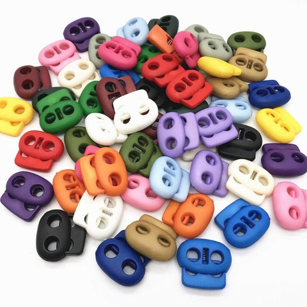 DYZD Small Double Hole Plastic Cord Locks End Spring Stop Toggle Stoppers  Multi-Colour (10PCS Black) Black 10PCS